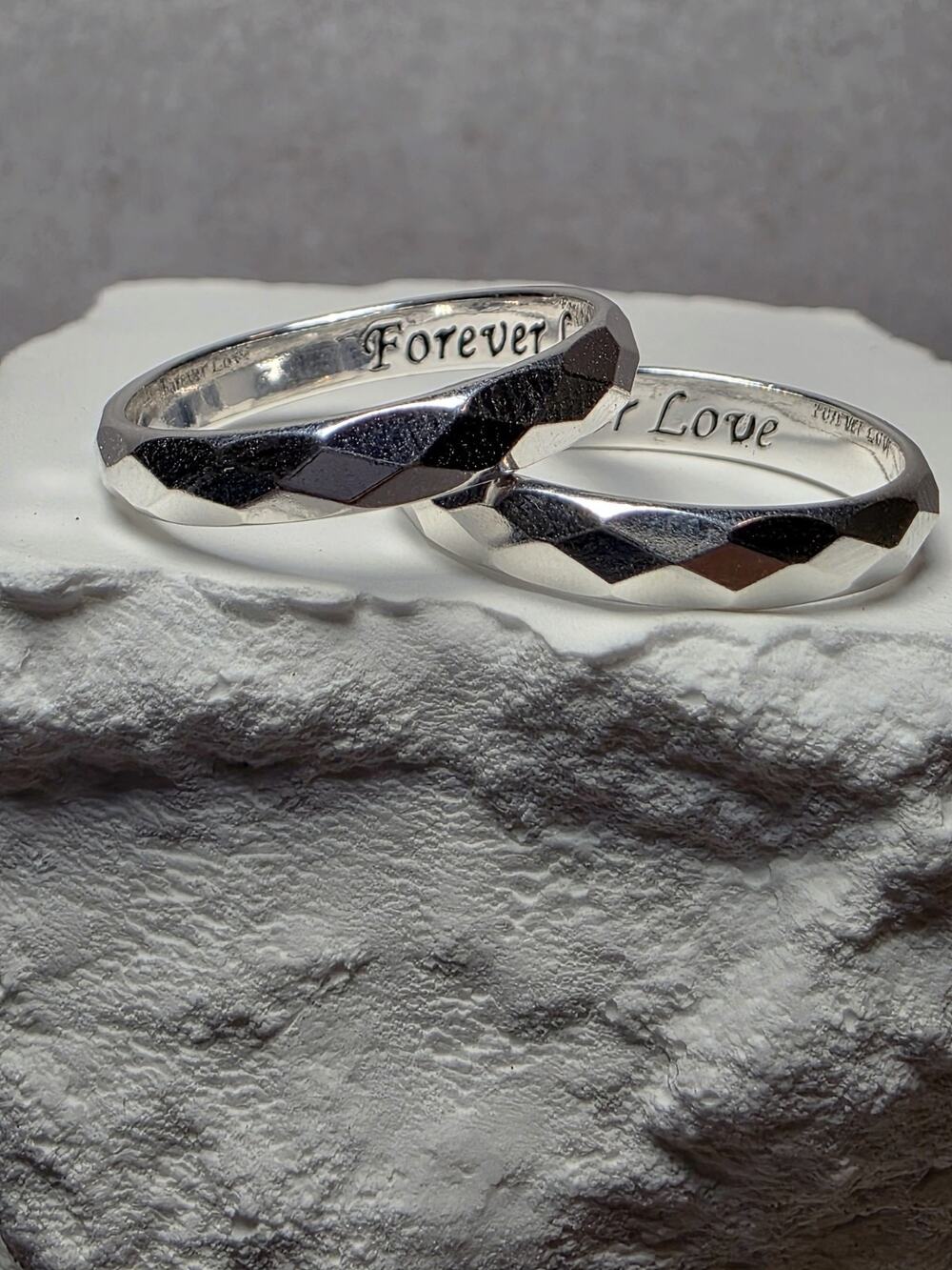 S7 Diamond Cut Solid 925 Sterling Silver Ring Engraved Forever Love